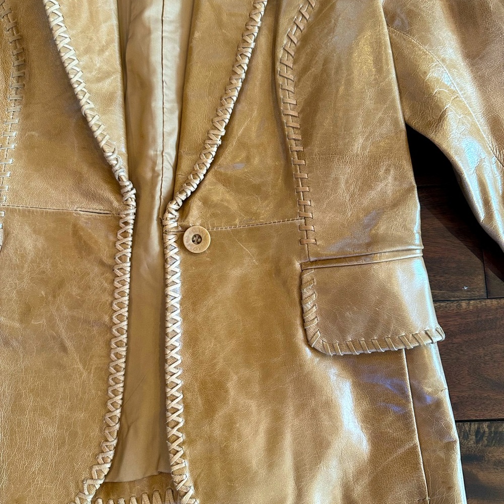 Kenneth Cole Genuine Leather Country Western 90s jacket Caramel colored size XS - Picture 3 of 6